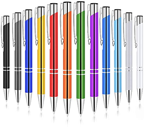 AUAUY Einziehbare Kugelschreiber, 12 Stück Druckkugelschreiber, Schwarze Tinte, Metall Stift Klick-Kugelschreiber für Schule Büro Bedarf Geschenk Schreibtisch Mitarbeiter Abschluss Jubiläum(12 Farben)