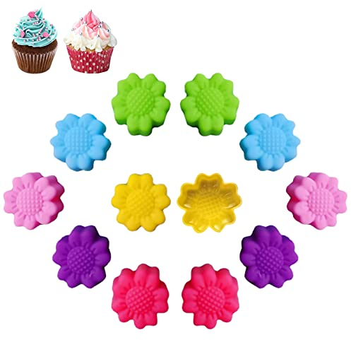 Moules à cupcakes en silicone, 24 mini moules à cupcakes en silicone en forme de fleur, moules à muffins réutilisables pour gâteau au chocolat