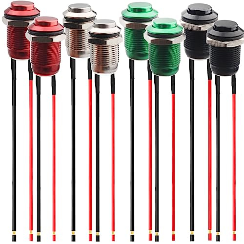 RUNCCI-YUN 8pcs 12mm Taster Wasserdicht,Metall Drucktastenschalter ,Edelstahl,12V Momentanen Druckschalter, für hupen, Klingel,Auto Runde Mini Drücken Taster rot silber grün schwarz(Hoher Kopf)