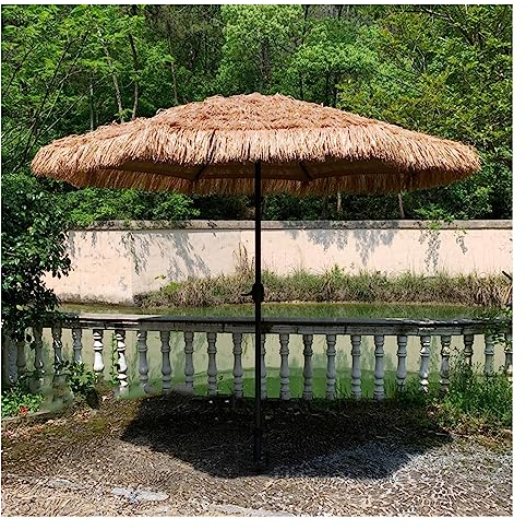 NOIRDA Parasol De Plage Ø 270cm Parasol De Terrasse, Parasol en Paille De Chaume avec Manivelle Manuelle, Mât Ø 38 Mm, pour Jardin Bord De Piscine Cour Fête