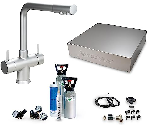 SPRUDELUX® Sistema di acqua potabile sotto il tavolo in acciaio inox ultra Flat WiFi con rubinetto a 5 vie NOBIUS L erogatore professionale | acqua minerale | (effetto opaco, senza bottiglia di CO2