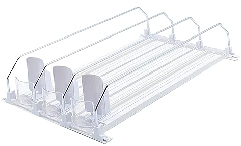 BIOSA Portabottiglie per bevande in lattina Spinta a molla Porta spingitore automatico per birra Larghezza regolabile Spingibottiglie per lattine di soda Scivolo a forma di E per frigorifero
