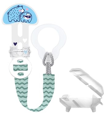 MAM Clip it! & Cover portaciuccio con protezione tettarella, supporto regolabile in lunghezza con anello rimovibile, adatto per ciuccio, massaggiagengive e giocattoli, orso