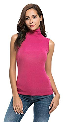 Rollkragenshirt Damen Ärmellos Weiß - Unterhemden Damen Baumwolle Schwarz Langarmshirts Ärmellose-Unterziehshirt Weich Stretch Rollkragenpullover Basic Tank-Top Rollkragen-Shirt Unterziehrolli