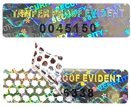 200 Stück Sicherheits-Siegel Hologramm-Etikett mit Seriennummer , 3D-Zeichen manipulationssichere selbstklebende Briefmarken ,25x7.5mm (Silber)