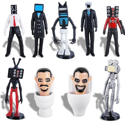 Heartsking 9 Pcs Skibidi Toilet Figures, Toilet Toy Party TV Man Camera Man Titan Speaker Man Minifigures Birthday Party Decorations Supplies for Boys Girls Children Kids