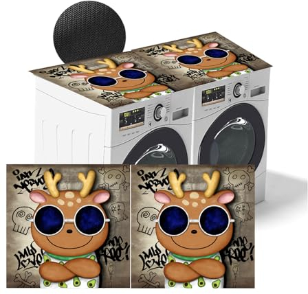 Nouiroy 2 x Blumen-Unterlegmatte für Graffiti-Waschmaschine, Staubschutz, Trockner, Schutzmatte, saugfähige Matte für Waschmaschine, Kühlschrank, 60 x 60 cm (Elch, Hirsch)