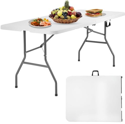 JupiterJX Heavy Duty Camping Table Foldable 6ft, Portable Folding Tables, Ideal For Catering, Camping, Picnic, Party - Compact Trestle Table with Carry Handle BBQ Indoor/Outdoor Table (6FT)