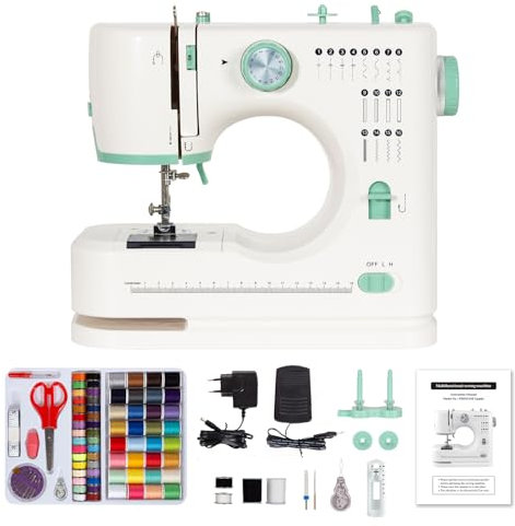 Todeco Machine à Coudre Électrique, Machine à Coudre Débutant avec 16 programmes de couture, Double aiguille et double fil, avec Kit Couture et pédales, pour Débutants Parents et Enfant (Vert)
