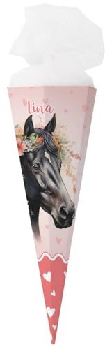 Striefchen® Personalisierte eckige Schultüte für Mädchen Motivwahl, 2 Größen (80 cm - Horse)