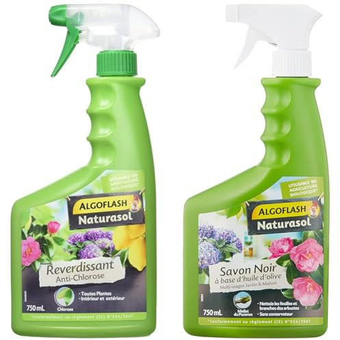 ALGOFLASH NATURASOL Anti-Chlorose Reverdissant Toutes Plantes, Prêt à l'Emploi, 750 ml, BIOCLOPRETAN & ALGOFLASH NATURASOL Savon Noir prêt à l'emploi, pour jardin, plantes d’intérieur