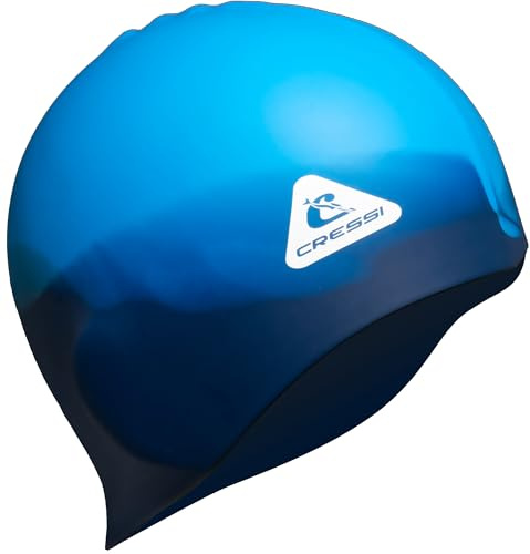 Cressi Swifty Adult Silicone Swim Cap, Navy/Blue, Large