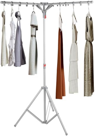 BAOYOUNI Wäscheständer Klappbarer Kleiderständer Platzsparendes Wäschetrockner Bügelwäscheständer Aufhängelänge 125,3cm Höhenverstellung 96,6-158cm für Drinnen und Draußen, Silbergrau