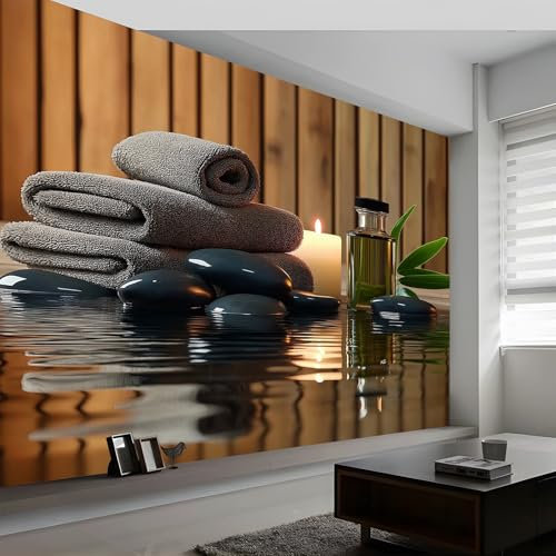 Meditation Art Bambus Stein Wandbild Fototapete 350x256cm Wandkunst für Wohnzimmer Schlafzimmer Kinderzimmer Korridor Entspannung Zen Dekor