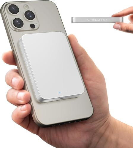 InfinaCore For MagSafe Battery Pack – Chargeur portable ultra fin 5000 mAh à charge rapide pour iPhone – Entrée/sortie USB C 20 W – Banque d'alimentation magnétique sans fil pour iPhone 16/15/14/13/12