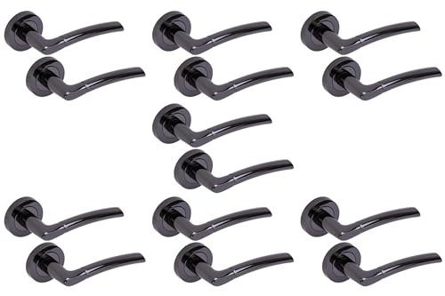 Hunta HANDLEZONE® 7 Sets Neemo Lever On Round Rose Door Handles, Internal Passage Latch Handles - Black Nickel
