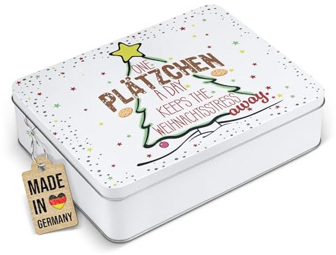 PR Print Royal Geschenkdose mit lustigem Spruch - One Plätzchen a day - Blechdose bedrucken, Keksdose, Aufbewahrungsdose - Weihnachtsgeschenke | Rechteckig weiß, 2500 ml