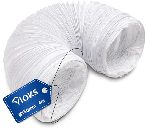 VIOKS Abluftrohr Dunstabzugshaube 4 Meter Lüftungsrohr 150mm Weiß PVC - Trockner Schlauch Verlängerung Klimaanlage Schlauch Dunstabzugshaube Schlauch - Flexschlauch für 150er Luftführungssysteme