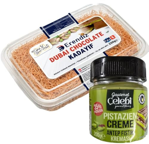 Pufai Kadayıf tostato pronto all'uso per cioccolato Dubai, tostato, pronto all'uso, Kadaifi, filo per pasta per capelli d'angelo, filo per pasta Kataifi 200 g con pistacchio antapico crema% 35 200 g