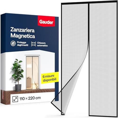 GAUDER Zanzariera Magnetica per Porta (110 x 220 cm) Nera | Tenda Anti-Zanzare Magnetica Senza Fori | Protezione Contro Insetti per Balcone e Terrazza | Chiusura Automatica con Striscia Autoadesiva