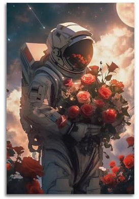 Astronauten-Poster, kosmische Rose, Romantik-Poster, dekoratives Gemälde, Leinwand, Wandposter und Kunstdruck, moderne Familienschlafzimmer-Dekoration, Poster, 50 x 75 cm