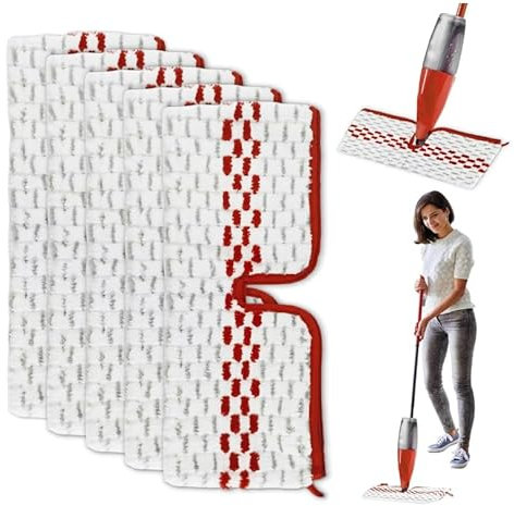 5 Piezas Recambios para Vileda 1-2 Spray Max, Almohadillas de Microfibra Reutilizables de Doble Cara(40cm x 15cm) Compatibles con Fregona 1-2 Spray MAX para Todo Tipo de Suelos