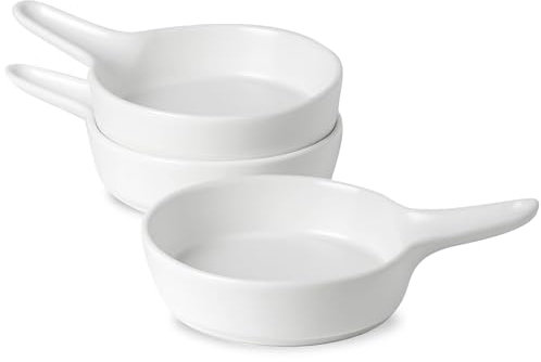 UIBFCWN Juego de 3 Platos de Cerámica para Hornear, 450ml Plato Pequeño para Hornear de Horno a Mesa, Fuente para Horno Pequeña con Asas, Ideales para Lasañas, Pasteles, Tapas y Más, Blanco