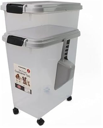 ComfyNex 3-Piece Airtight Pet Food Storage Container Set with Measuring Scoop – Dry Dog & Cat Food Dispenser – Stackable Plastic Bins for Pet Food, Treats & More – 50L (Grey, 50 LTR)