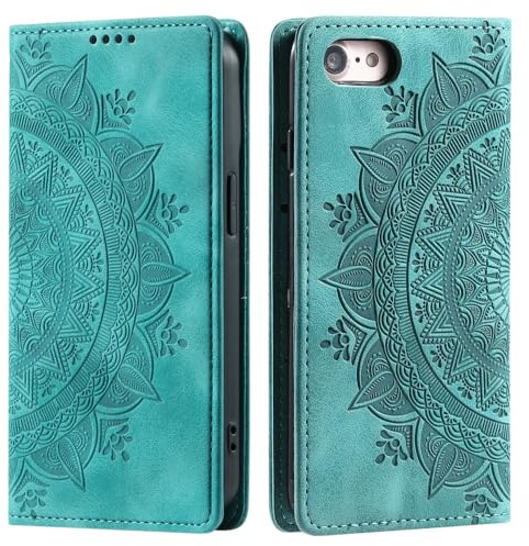CoverKingz Handyhülle kompatibel mit iPhone 16e - Handytasche mit Kartenfach Standfunktion Cover - Handy Hülle klappbar Motiv Mandala Grün