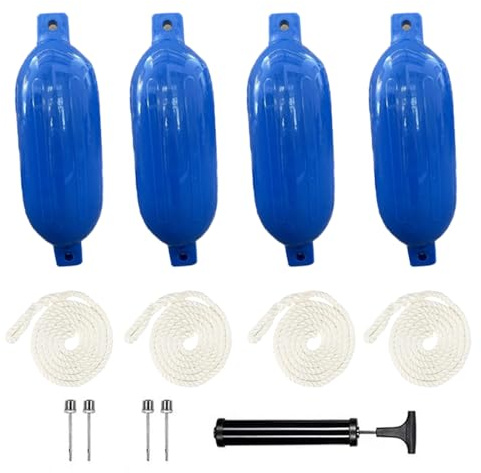 Defensas Para Barcos,Juego De Guardabarros 4 PCS(Incluidos Los Conductos De Guardabarros),Incluye Bomba,Cuatro Pasadores De Aire,Anticolisión,Para Embarcaciones y Puertos Deportivos De 3 a 6 m(Azul)