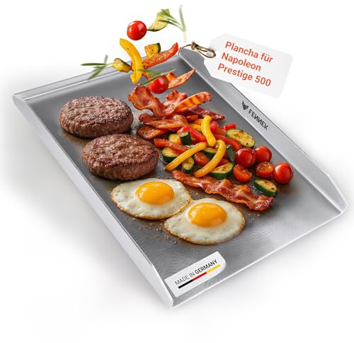 FENNEK Plancha für Napoleon 45,4 x 34,4 cm mit abgeschrägter Hinterkante | Edelstahl | Prestige P500, Pro 665/825, LE3/LE485, Rösle Videro G2-G6 & Pro G4-SB, Masport S/S4, Broilchef Paramount BBC 540