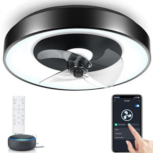 Aigostar Ventilador Techo con Luz LED Alexa - 40W, 4400LM, 2700K-6500K Regulable, Motor DC Silencioso, 6 Velocidades, Lampara Ventilador Techo Inteligente con Mando y Gateway, Ø50cm