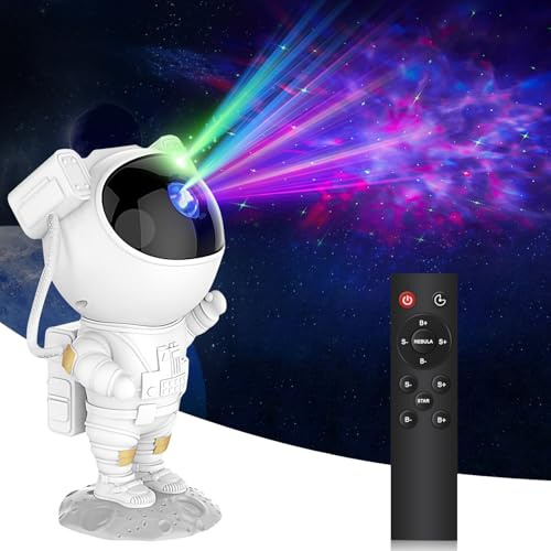 Bomkim Astronaut Sternenhimmel Projektor,LED Galaxy Weltraum Nachthimmel Lichtprojektor Lampe mit Fernbedienung und Timer, Sternenlicht Für Schlafzimmer und Decke,Geschenke für Kinder und Erwachsene