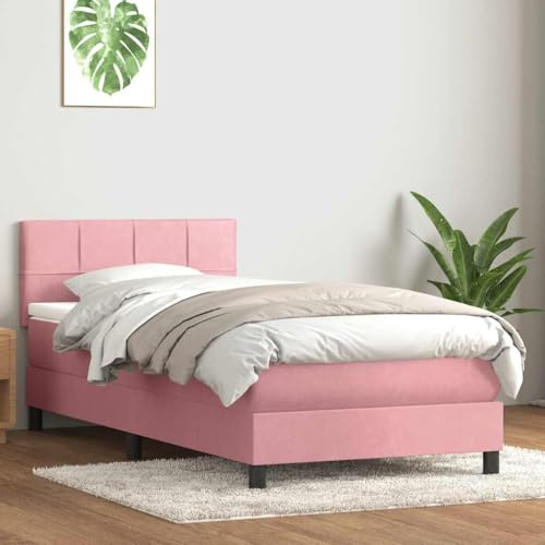 Ziaphsol Boxspringbett mit Matratze, Rosa Samt 80x220 cm, Höhenverstellbares Kopfteil, Taschenfederkern, Komfortable Matratzenauflage für Schlafzimmer