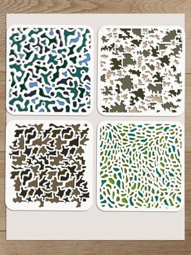 INTERWARM 4 Stück Camo Malschablone Wiederverwendbare Tarnschablone (30x30cm) Mit (1) Pinseln Bastelvorlagen Zum Malen Auf Holz Wänden Türen Leinwand Stoff Steinen Schildern Und als Heimdekoration