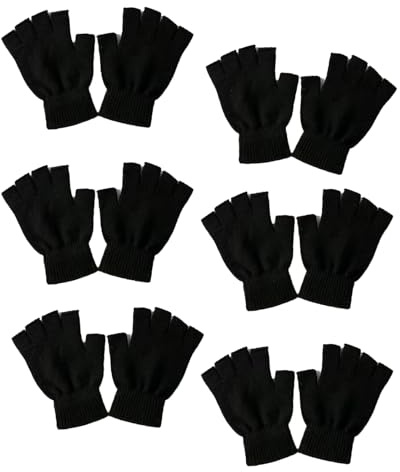 GOGLORYOD 6 Pairs Kids Fingerless Gloves, Stretchy Knit Half Finger Mittens, Winter Warm Soft for Boys Girls Toddlers Ages 3-6, School Typing Writing