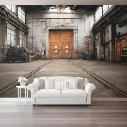 Papier Peint Panoramique Style Industriel Gris Entrepôt Porte En Bois Papier Peint Mural Photo Tapisserie Murale Xxl Grand Format Panoramique Salon Chambre Déco Murale 200 X 140 Cm