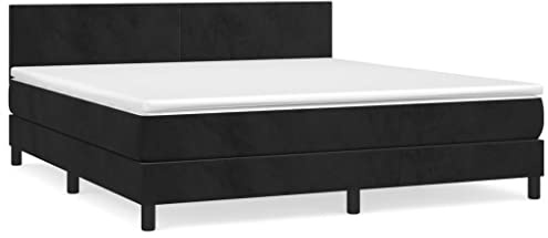 Yisssmeng Boxspringbett 160x200 cm Schwarz Samt mit Matratze und Topper Höhenverstellbares Kopfteil Moderner Polster Look Robustes Doppelbett für Schlafzimmer Gästezimmer