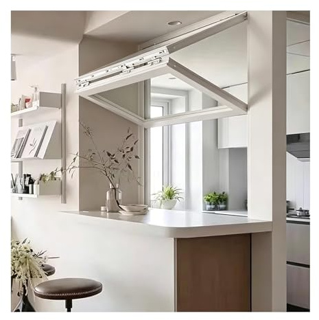 Fenêtre De Service De Concession Pliante Avec Verre Et Serrure, Fenêtre À Cadre En Aluminium À Double Guillotine Coulissante Verticale, Survol À N'importe Quel Angle(WxH 36x26in/91x66cm)