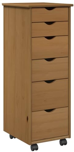 vidaXL Rollschrank Honigbraun 34 x 39 x 93,5 cm Massivholz Kiefer, Studienmöbel, minimalistischer Rollschrank, geräumige Aufbewahrung mit Schubladen, moderner mobiler Organizer für das Home Office