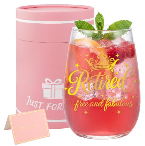 Bliceon Retirement Gifts for Women, Personalised Wine Glass with Card, 15oz Stemless Wine Glass Gift Set for Women, Friend, Sister, Teacher, Mum, Leaving Gifts for Colleague, Retirement Decorations