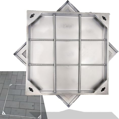 Cubierta y marco de acero inoxidable, tapa de inspección de metal resistente para patio, entrada y pavimento, 600 x 600 mm / 23.6x23.6in, cubierta invisible para lavabo de aguas residuales