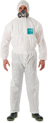 Ansell AlphaTec 1800 Model 111, Hooded Coverall, Chemical Resistant Body Suit for Industrial, Biohazard and DIY Applications, PPE Men Women, Reusable White, Size M (1 Unit)