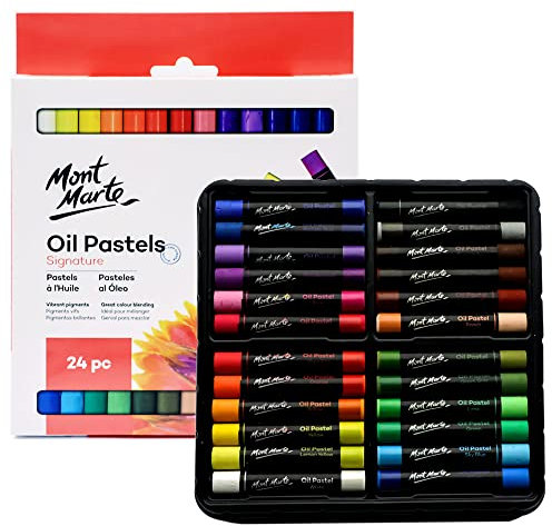 MONT MARTE Oil Pastels Signature 24pc, 24 Assorted Colors, Vibrant Oil Pastel Set, Great Blending and Layering, Ideal for Art, Craft, Coloring and Sketching