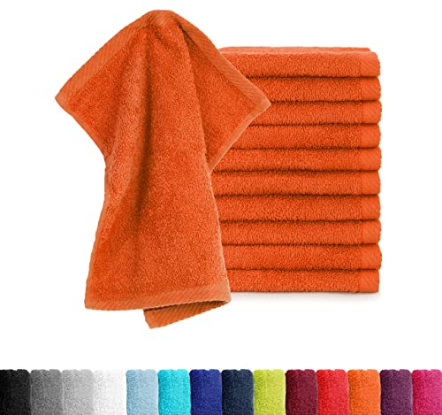 BaSaTex - 10er Pack Seiftücher für Gesichts- & Körperreinigung im Set - Frottee Seiflappen aus Baumwolle in 30x30cm - Waschlappen Öko-Tex Made in Green Zertifiziert - Terrakotta Orange