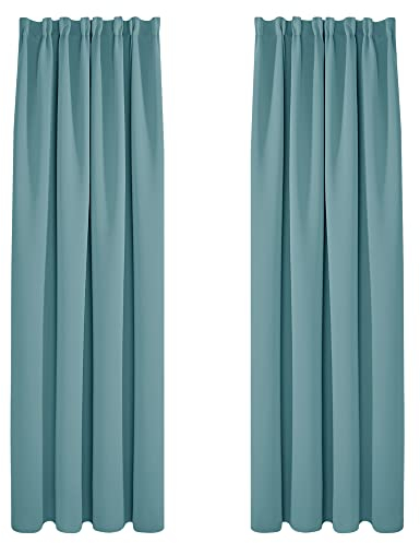 Deconovo Cortinas Opacas para Dormitorio Salon para Ganchos o Pase por la Barra, Cortinas Térmicas Aislantes Frio y Calor 2 Piezas, 132x242 cm, Azul Celeste