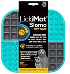 Lickimat Slomo, Dog Slow Feeders Lick Mat, Boredom Anxiety Reducer; Perfect for Food, Treats, Yogurt, or Peanut Butter. Fun Alternative to a Slow Feed Dog Bowl, Turquoise