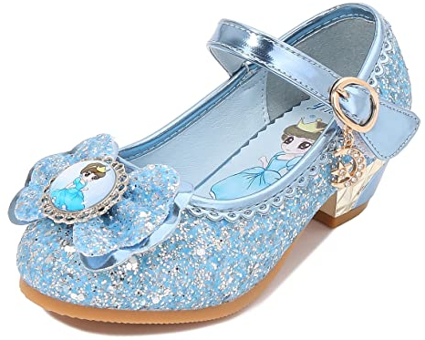 YOSICIL Mädchen Prinzessin Schuhe mit Absatz ELSA Schuhe Flamenco Schuhe Festliche Tanzschuhe Kristall Schuhe Partei Glitzer Pumps Halloween Weihnachten Party Karneval Weihnachtsfeier,Blau,25