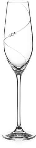DIAMANTE Swarovski Champagne Flute Prosecco Glass with ‘Silhouette’ Hand Cut Design Embellished with Swarovski Crystals - Single Glass in Gift Box
