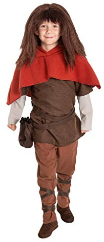 Maskworld Ronja Räubertochter Kinderkostüm - Tunika, Hose mit Beinschnürung, Hemd, Gugel, Gürtel & Beutel - hochwertig - Größe: 98-104 - Verkleidung für Karneval, Fasching & Motto-Party